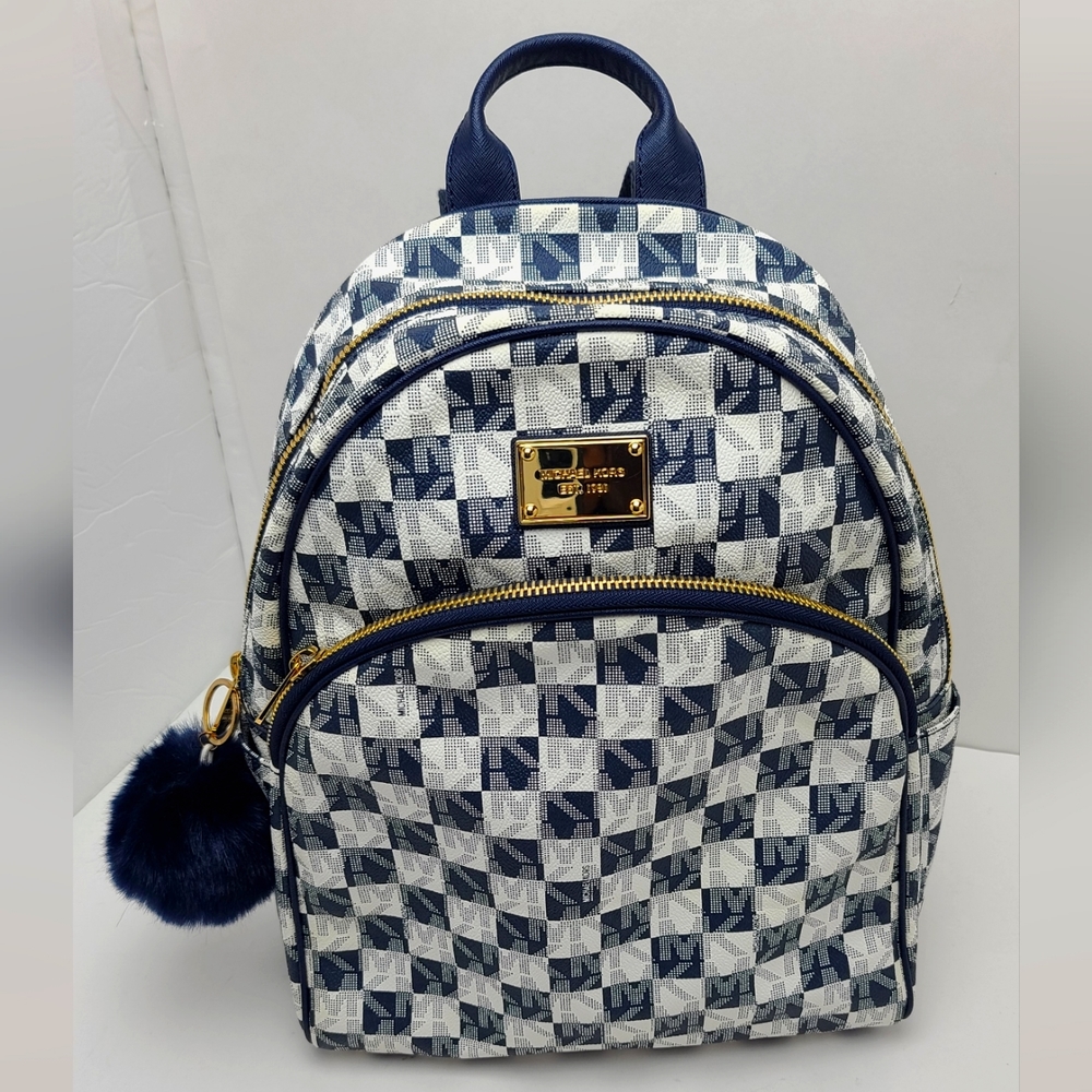 Rare and HTF Michael Michael Kors Jet Set Backpack Blue and White Checkerboard